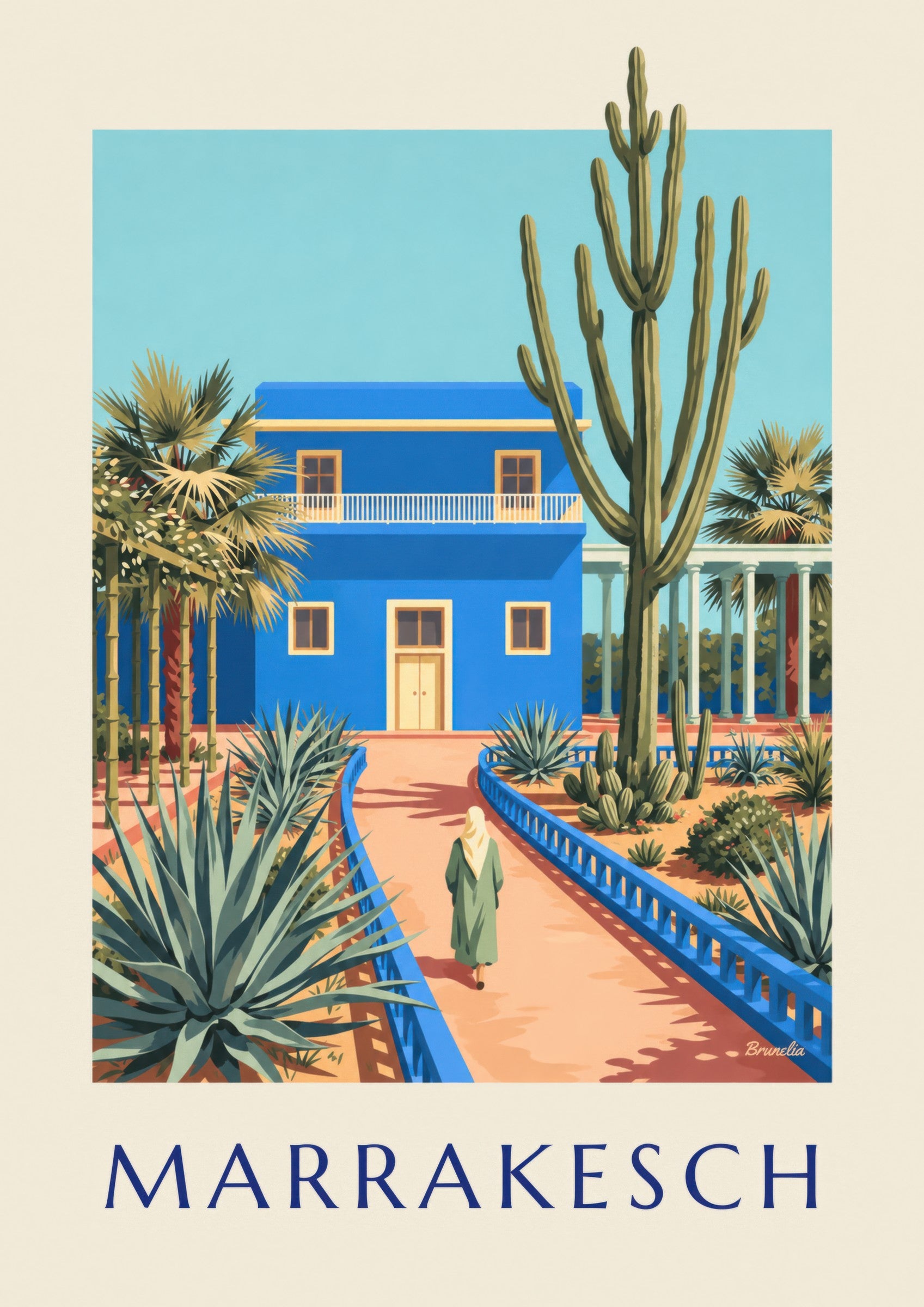 Poster blaue Villa und Kakteen in Marrakesch (Titel MARRAKESCH): Detail in Nahaufnahme