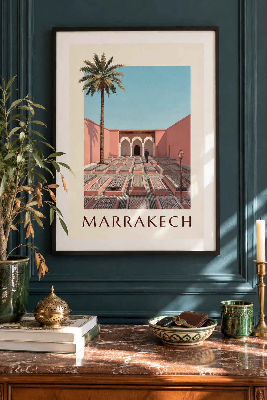 Affiche Tombeaux saadiens de Marrakech, arcades et zelliges : encadrée au mur
