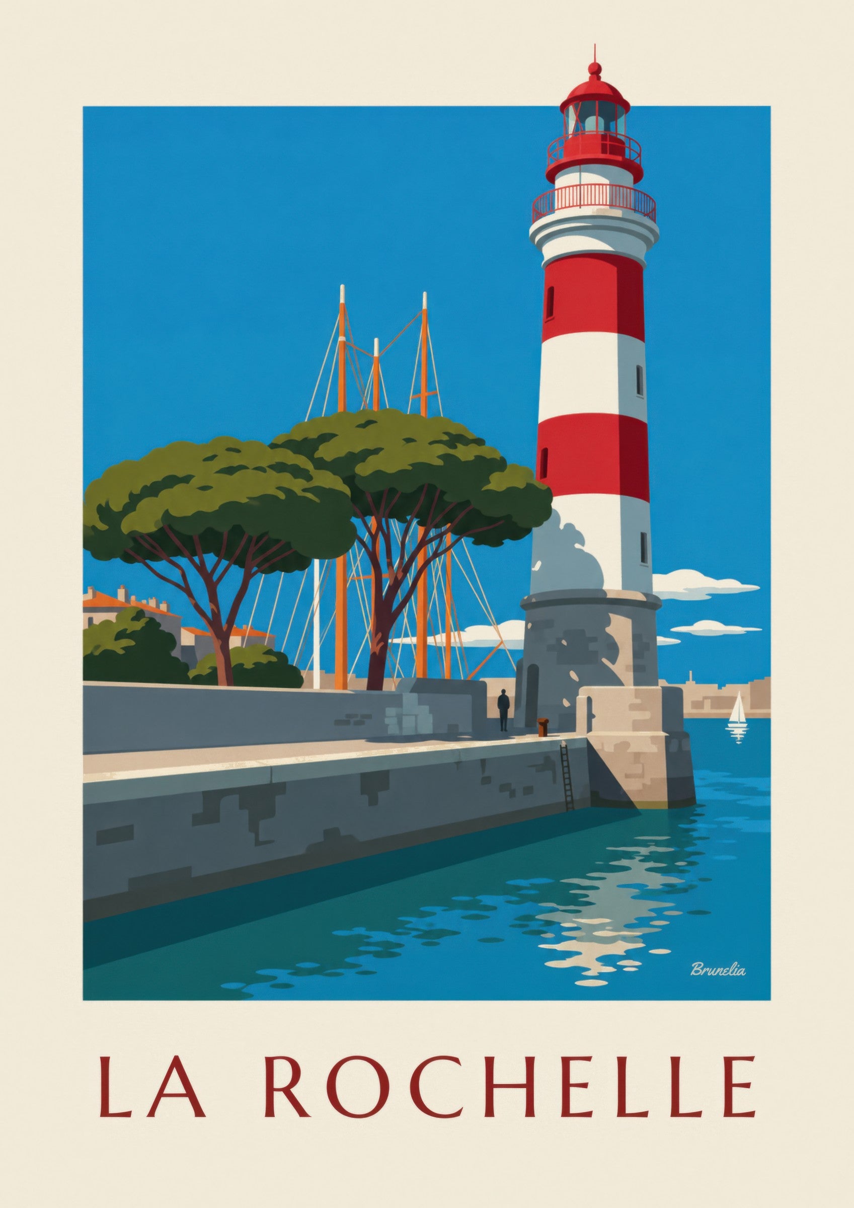 Affiche phare rouge et blanc du Gabut : détail en gros plan