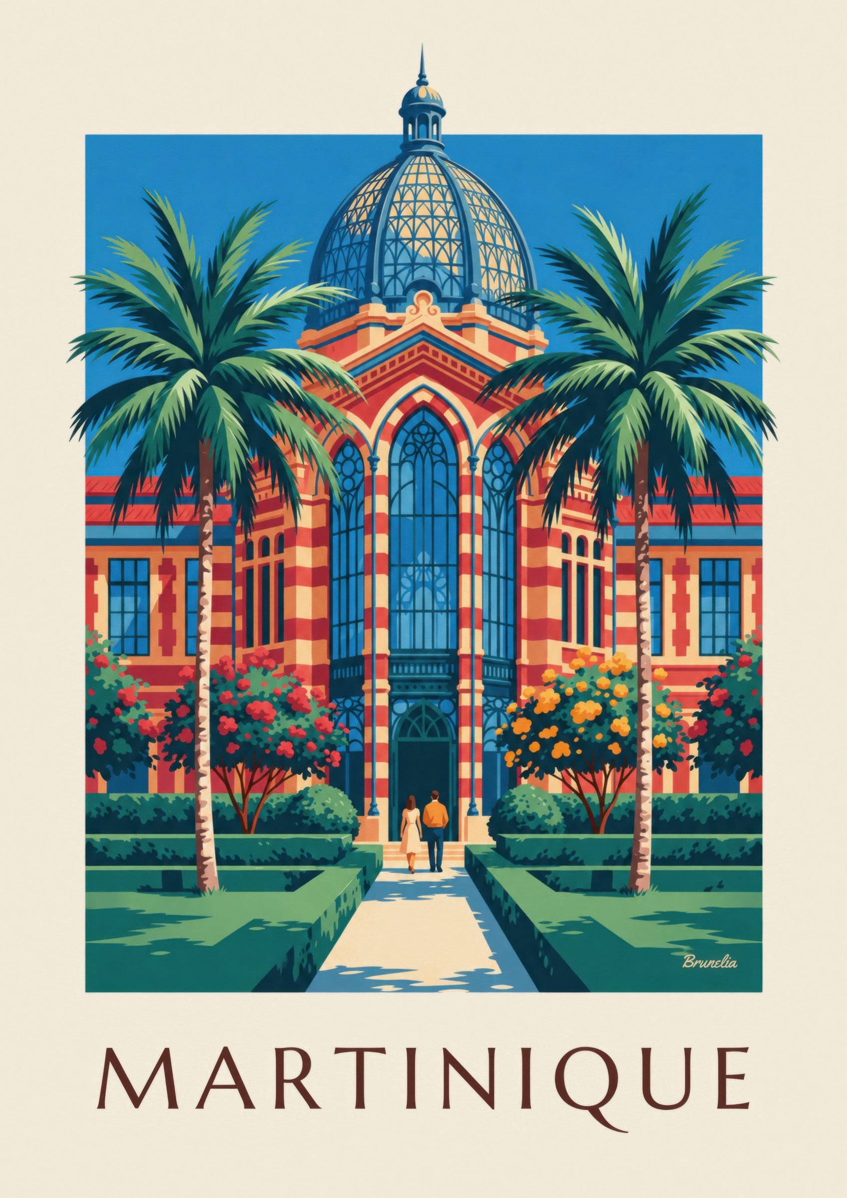 Affiche Martinique, bibliothèque Schœlcher à Fort-de-France : détail en gros plan