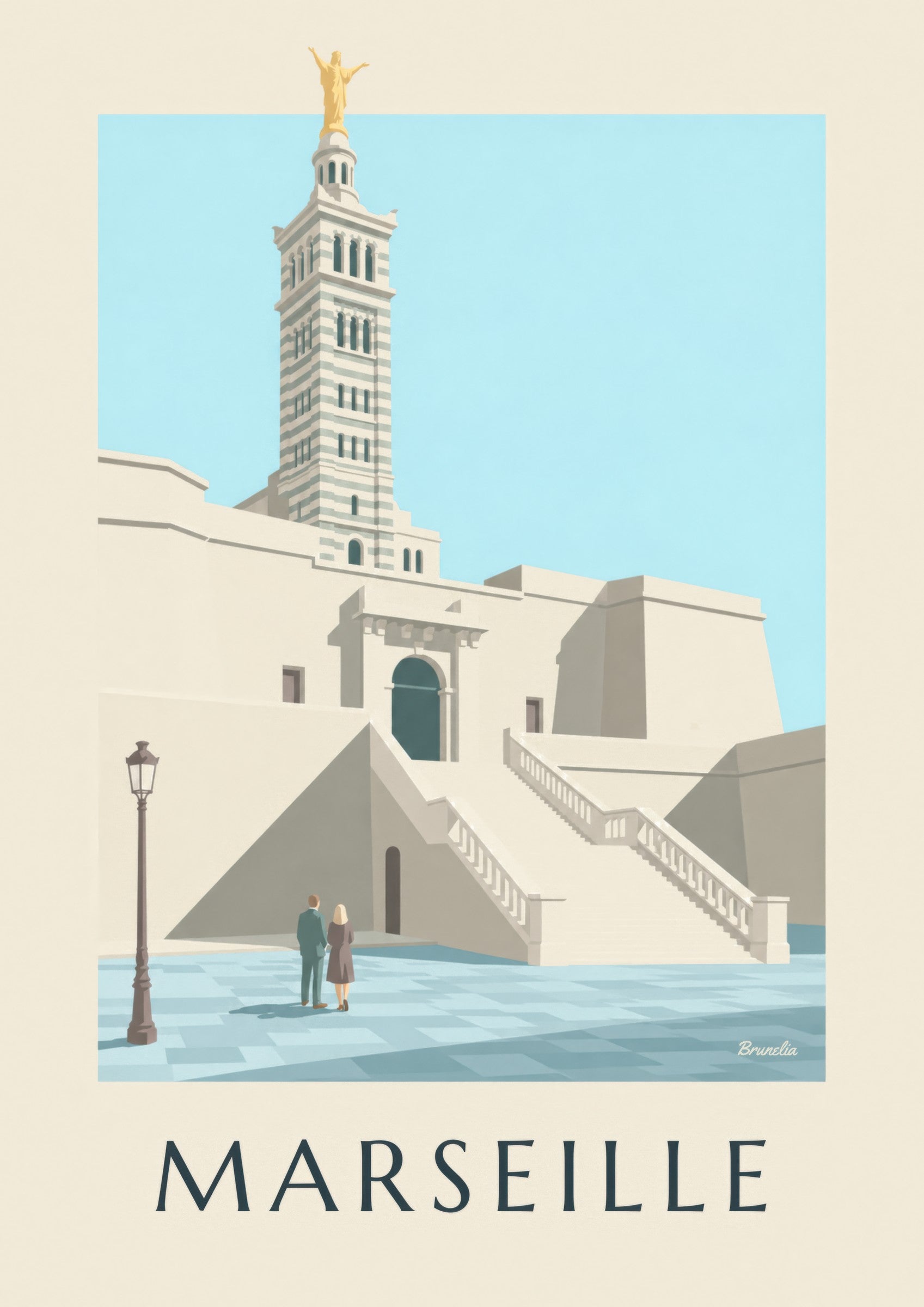 Affiche grand escalier de Notre-Dame-de-la-Garde : détail en gros plan