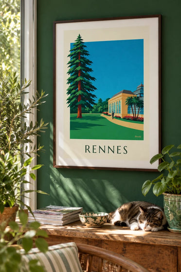 Rennes-Poster mit dem Parc du Thabor und seiner Orangerie : gerahmt an der Wand