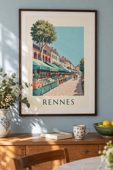Poster Marché des Lices in Rennes : gerahmt an der Wand