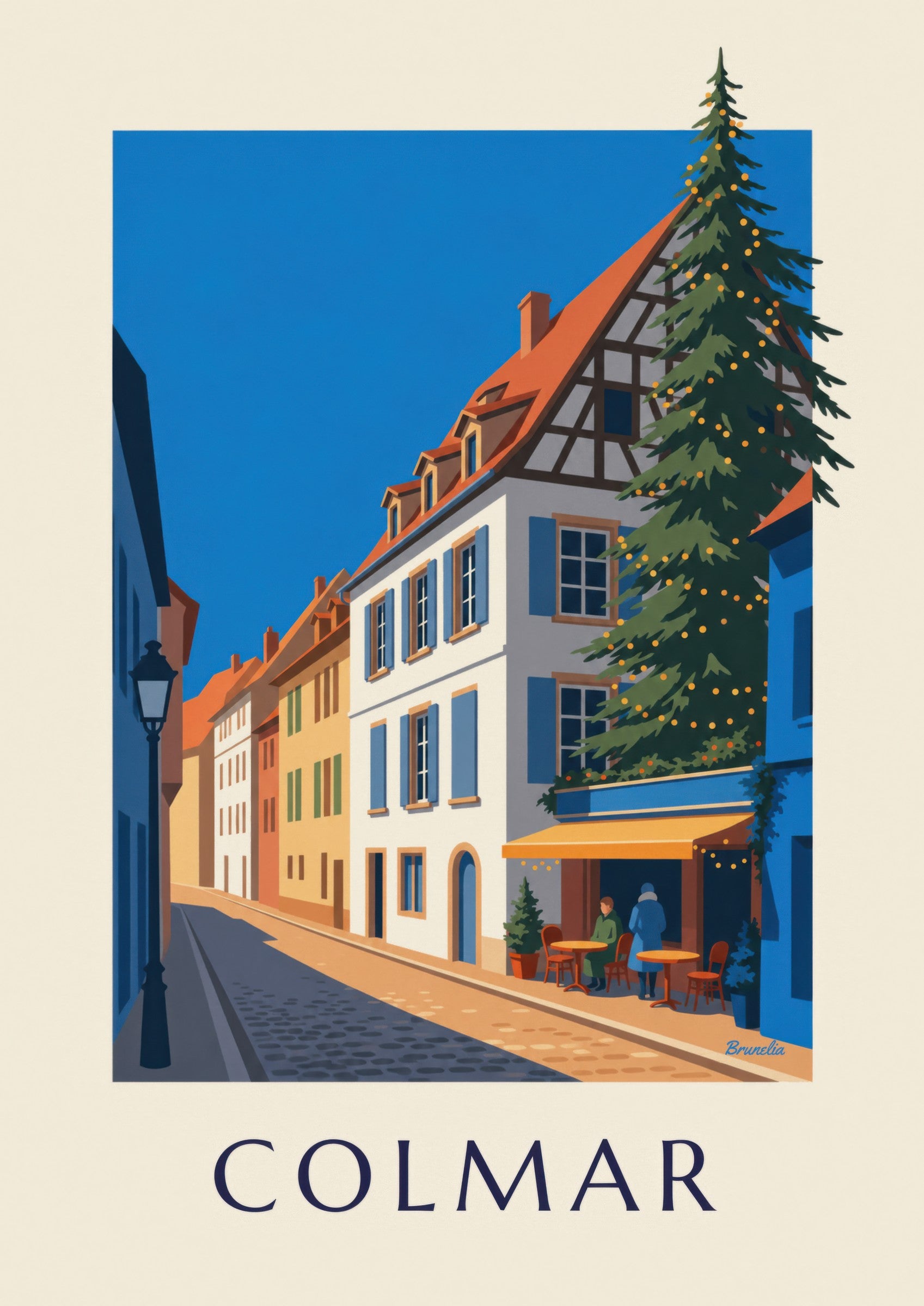 Poster vom weihnachtlich beleuchteten Colmar, Viertel der Poissonnerie: Detail in Nahaufnahme