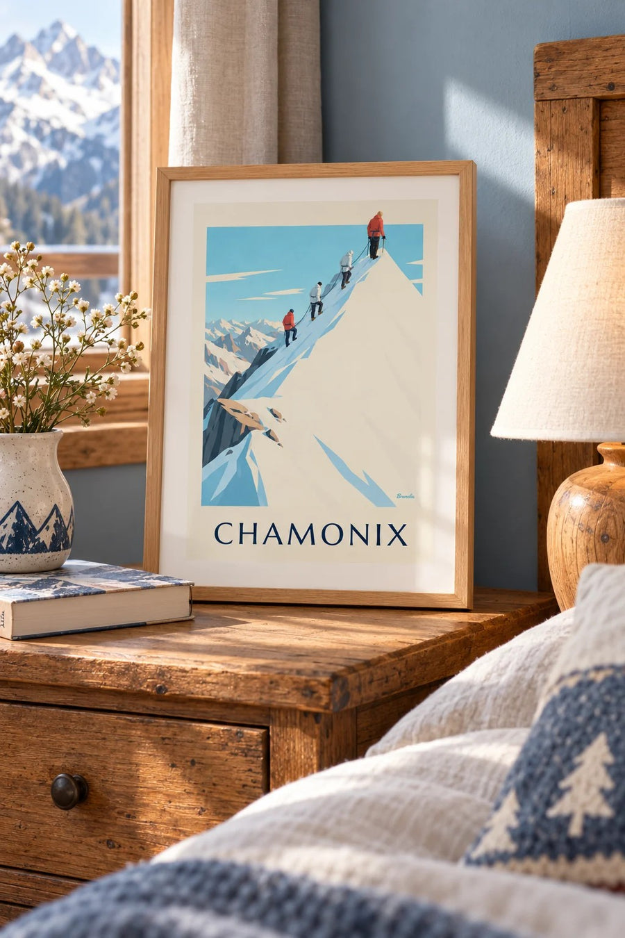 Poster von Bergsteigern auf dem Grat der Aiguille du Midi : kleines A4-Format, gerahmt