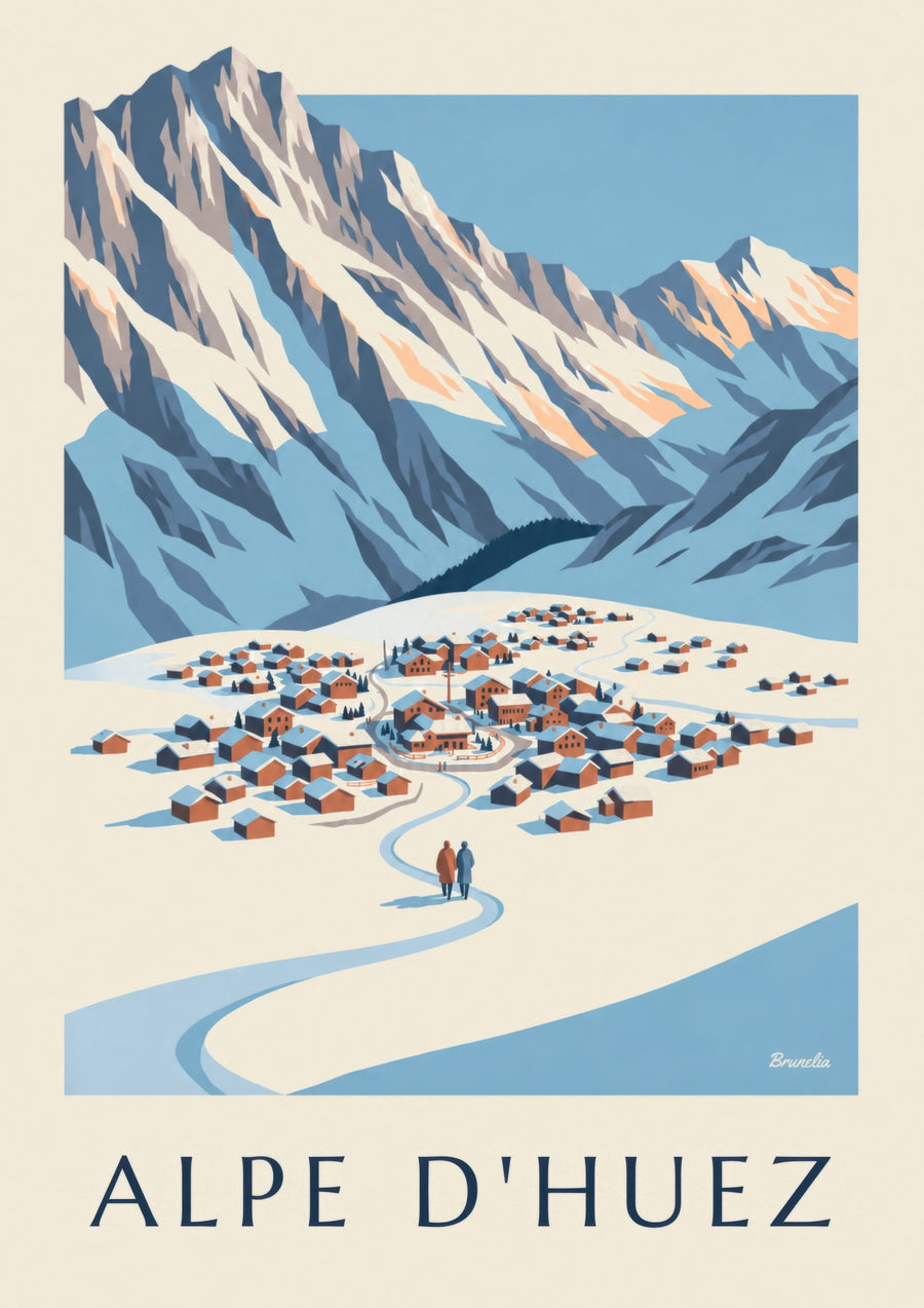 Poster Alpe d'Huez, vom Pic Blanc aus gesehen, im Winter