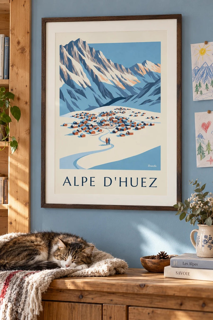 Poster Alpe d'Huez, vom Pic Blanc aus gesehen, im Winter : gerahmt an der Wand