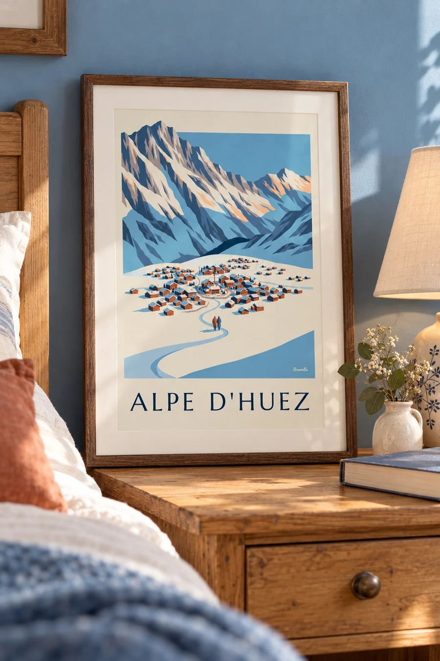 Poster Alpe d'Huez, vom Pic Blanc aus gesehen, im Winter : kleines A4-Format, gerahmt
