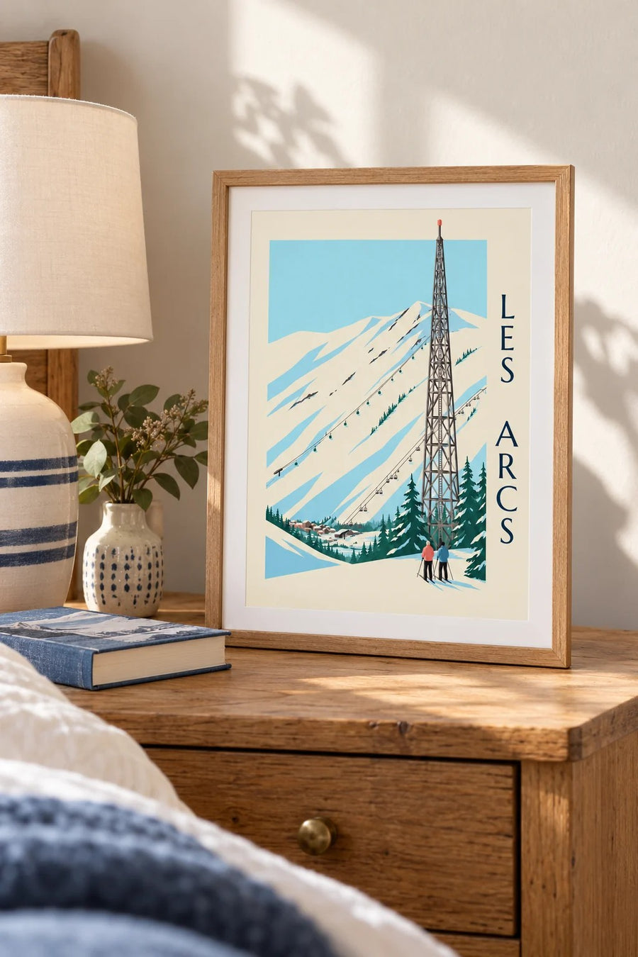 Affiche Les Arcs, Arc 1600 et ses pistes : petit format A4 encadré