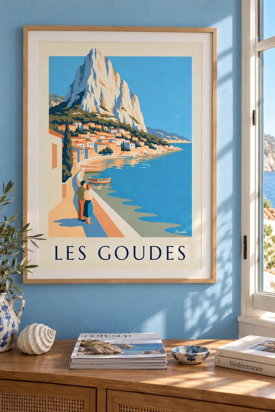 Affiche Les Goudes vue de la mer : encadrée au mur