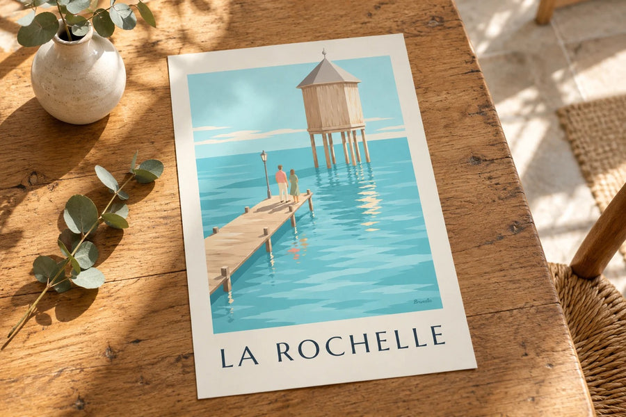 Poster Leuchtturm du Bout du Monde in La Rochelle : auf einem Tisch aufgestellt