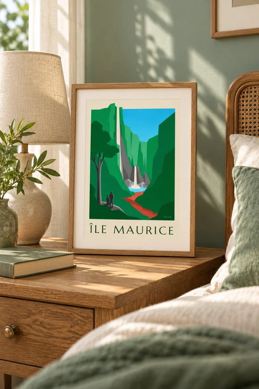 Poster Mauritius, Chamarel-Wasserfall (Titel ÎLE MAURICE) : kleines A4-Format, gerahmt