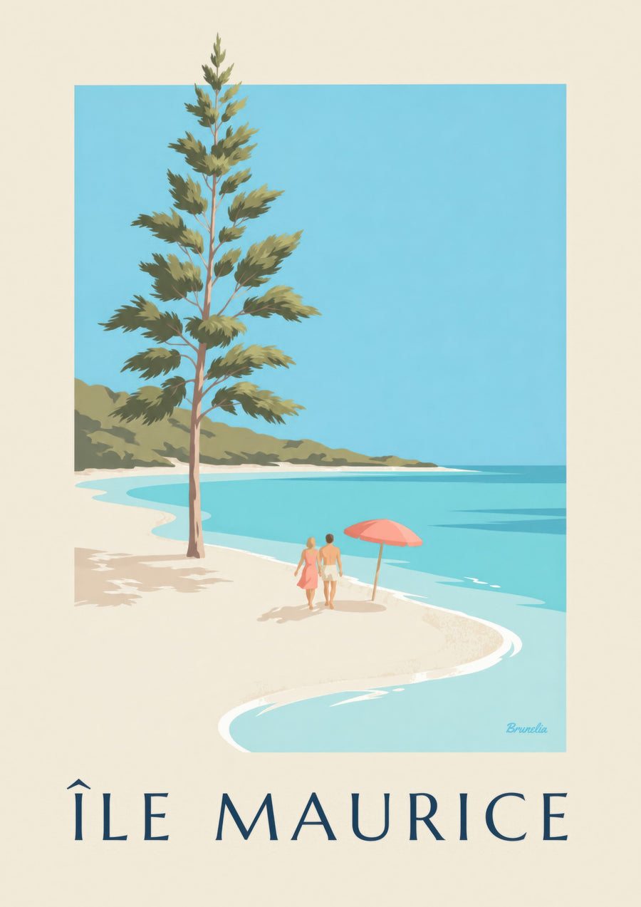 Affiche Île Maurice, plage de Blue Bay (titre ÎLE MAURICE)