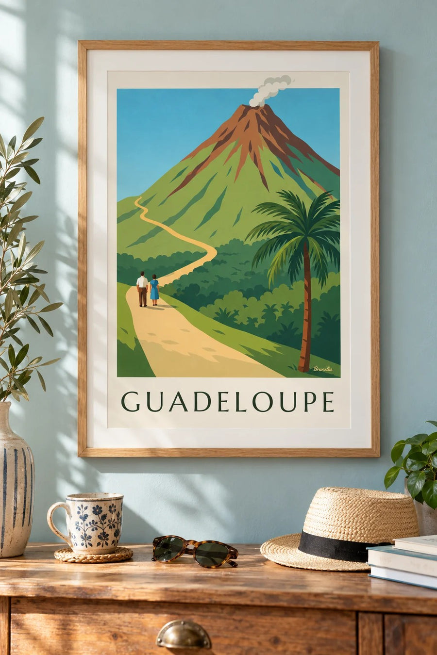 Poster Guadeloupe, Vulkan La Soufrière : gerahmt an der Wand
