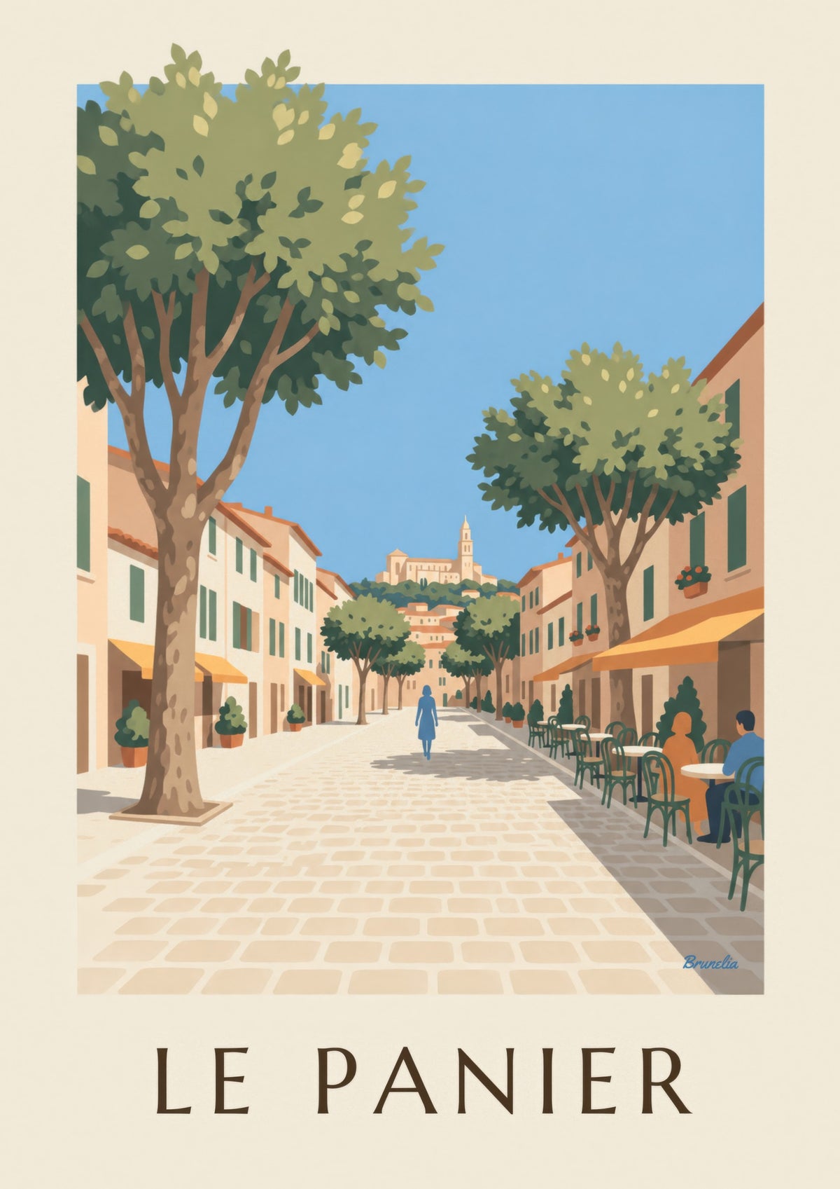 Affiche place de Lenche au Panier, terrasses et platanes