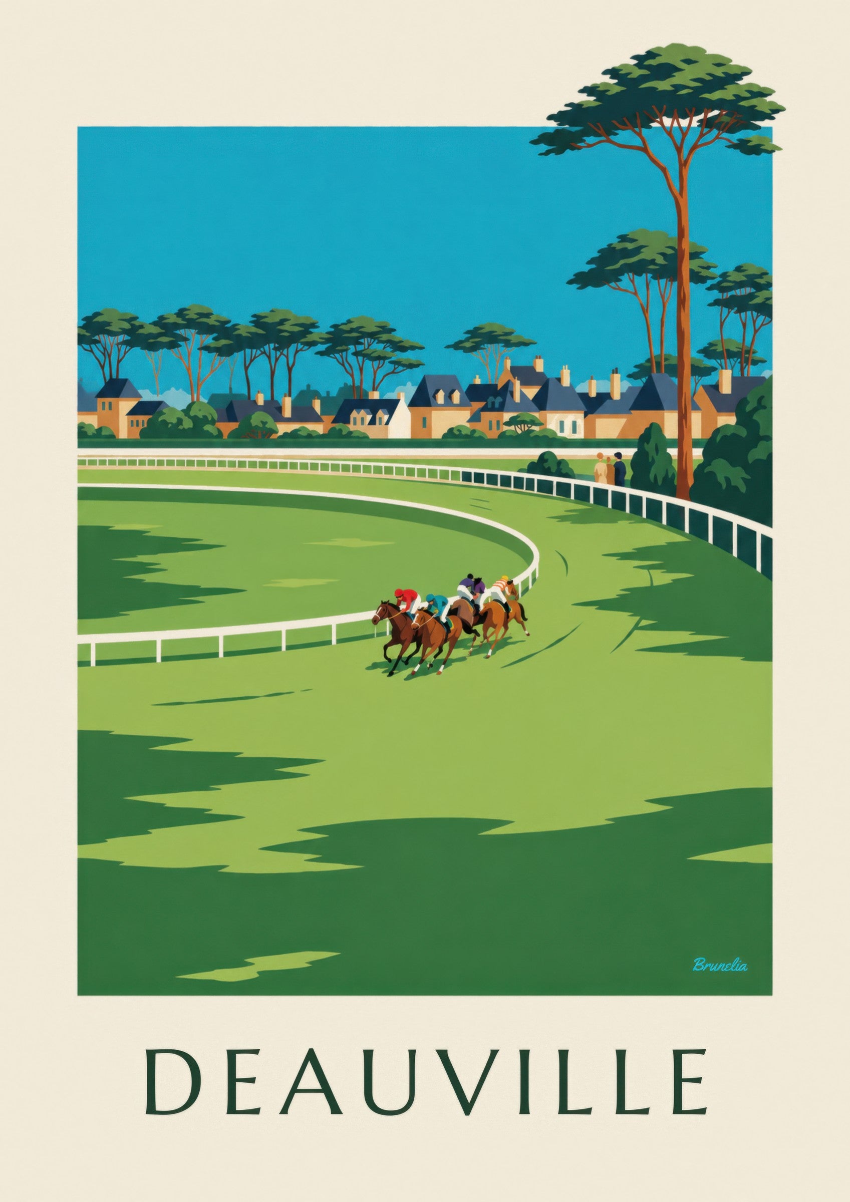 Affiche Deauville hippodrome et chevaux au galop : détail en gros plan