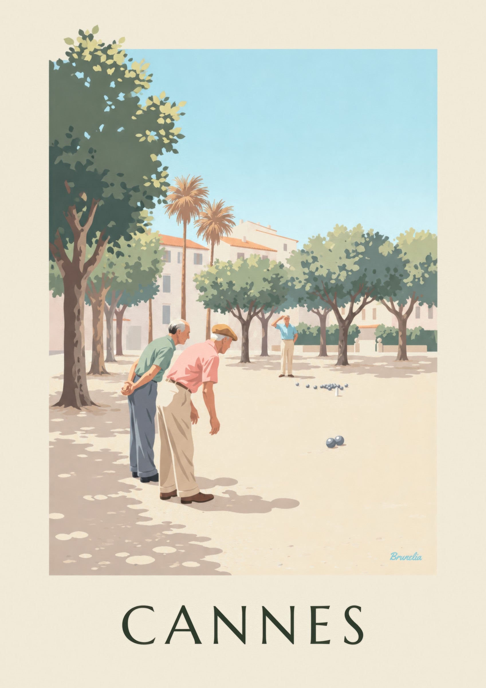 Affiche pétanque sous les platanes à Cannes: Detail in Nahaufnahme