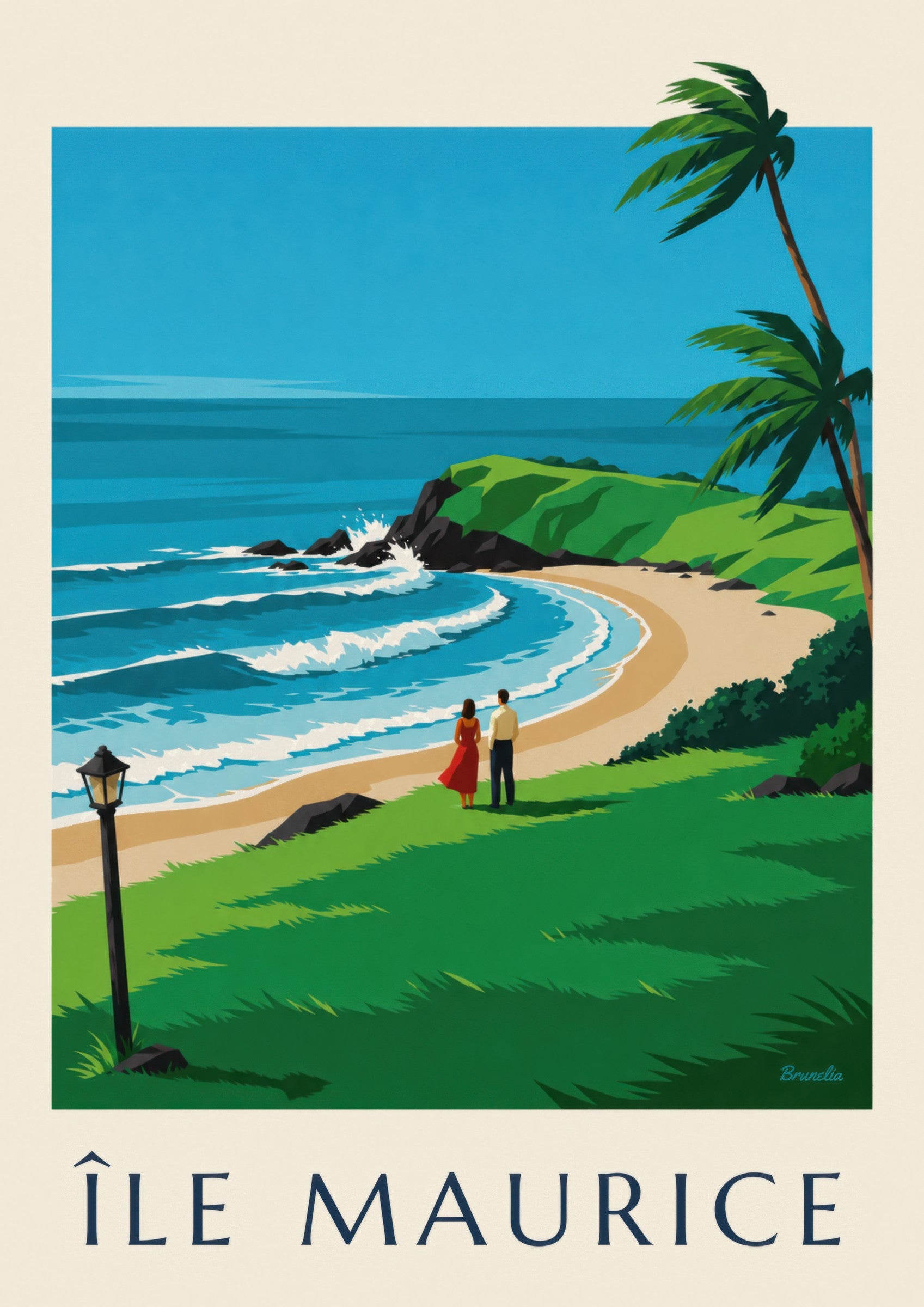 Affiche Île Maurice, côte sauvage de Gris-Gris (titre ÎLE MAURICE) : détail en gros plan