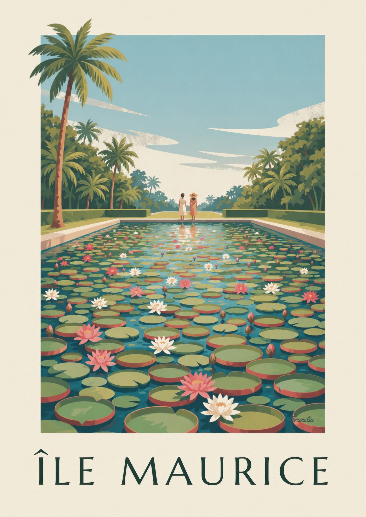 Plakat Mauritius Riesenseerosen (Titel ÎLE MAURICE)