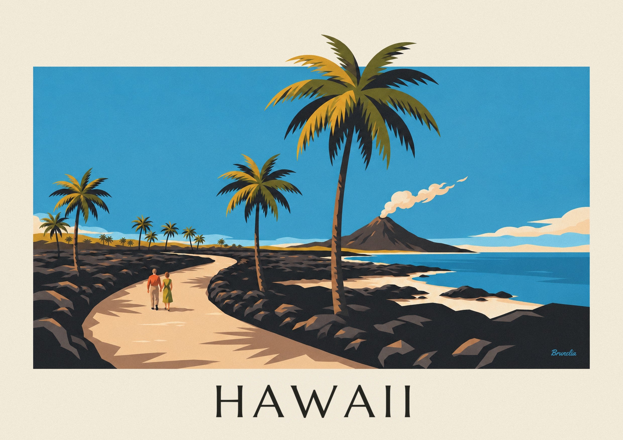 Poster Straße auf Hawaii zwischen Palmen und Vulkan: Detail in Nahaufnahme