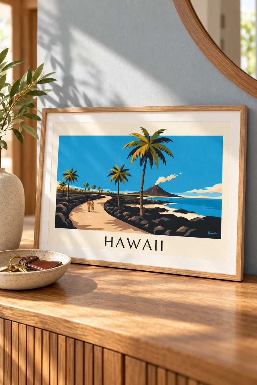 Poster Straße auf Hawaii zwischen Palmen und Vulkan: kleines Format A4 gerahmt