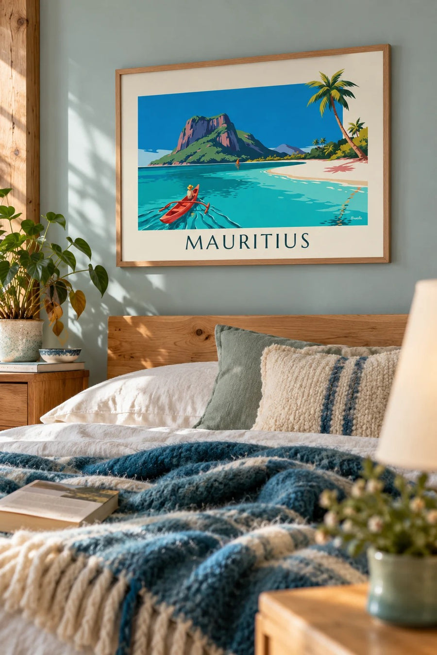 Affiche lagon, cocotiers et Morne Brabant à l'île Maurice : encadrée au mur
