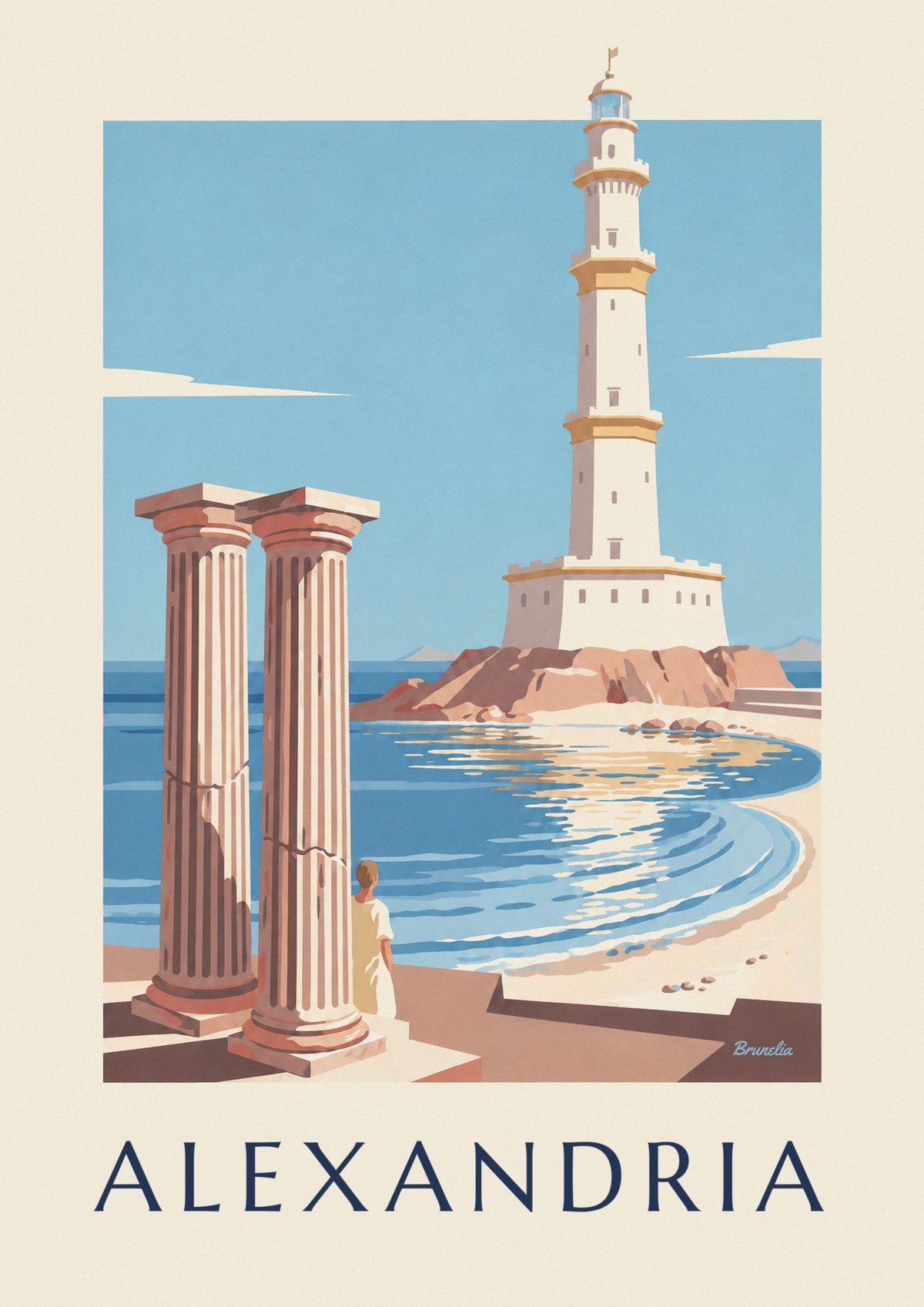 Poster antiker Leuchtturm und Säulen von Alexandria in Ägypten