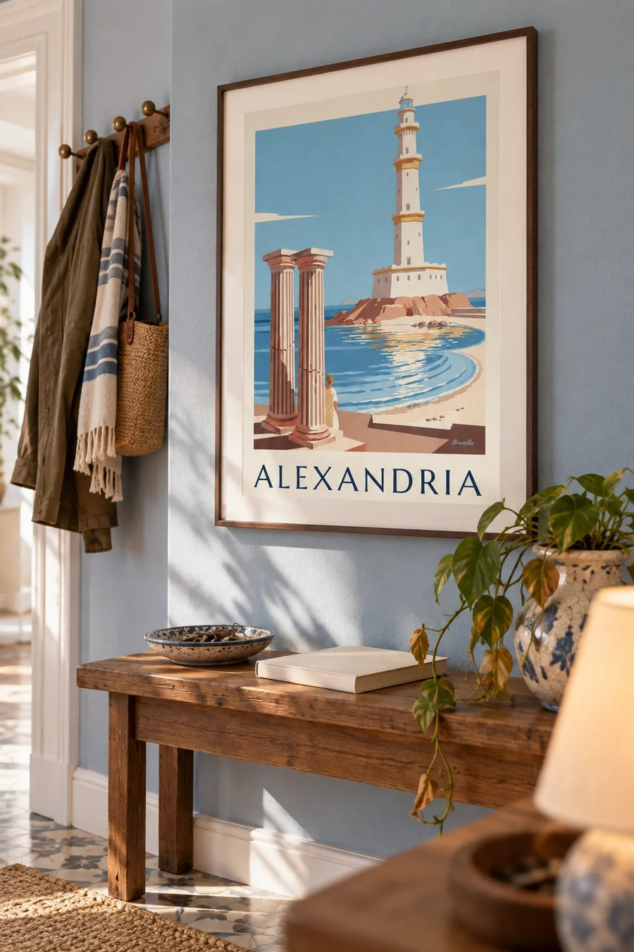 Poster antiker Leuchtturm und Säulen von Alexandria in Ägypten: gerahmt an der Wand