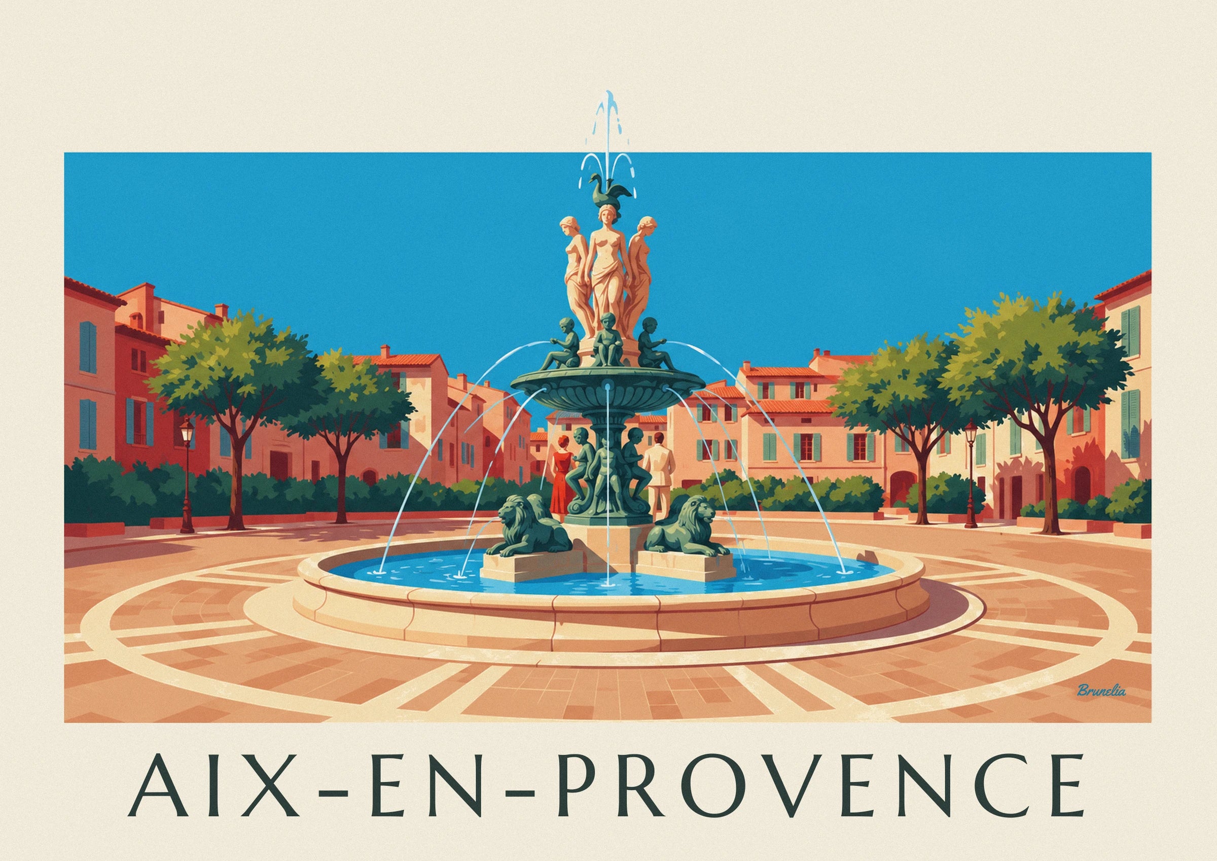 Poster Fontaine de la Rotonde in Aix-en-Provence: Detail in Nahaufnahme