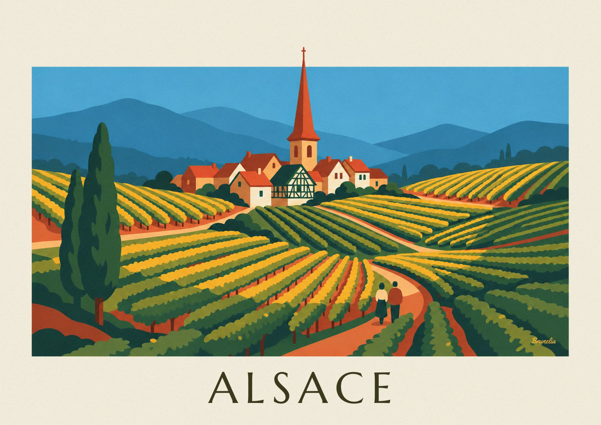 Poster Weinstraße und Weinberge in Terrassen im Elsass