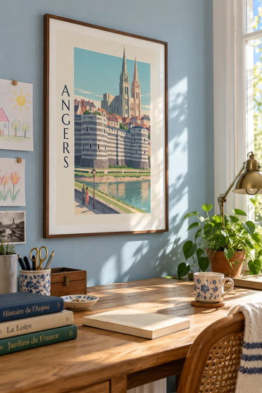 Poster Schloss Angers und Kathedrale am Ufer der Maine: gerahmt an der Wand
