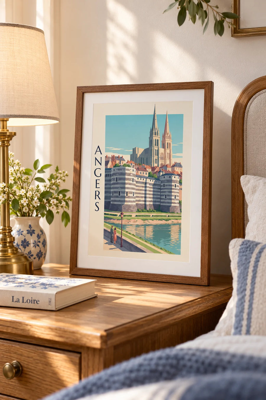 Poster Schloss Angers und Kathedrale am Ufer der Maine: kleines Format A4, gerahmt