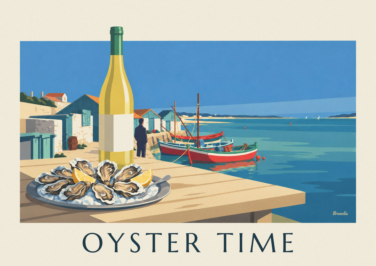 Affiche huîtres et vin blanc du bassin d'Arcachon