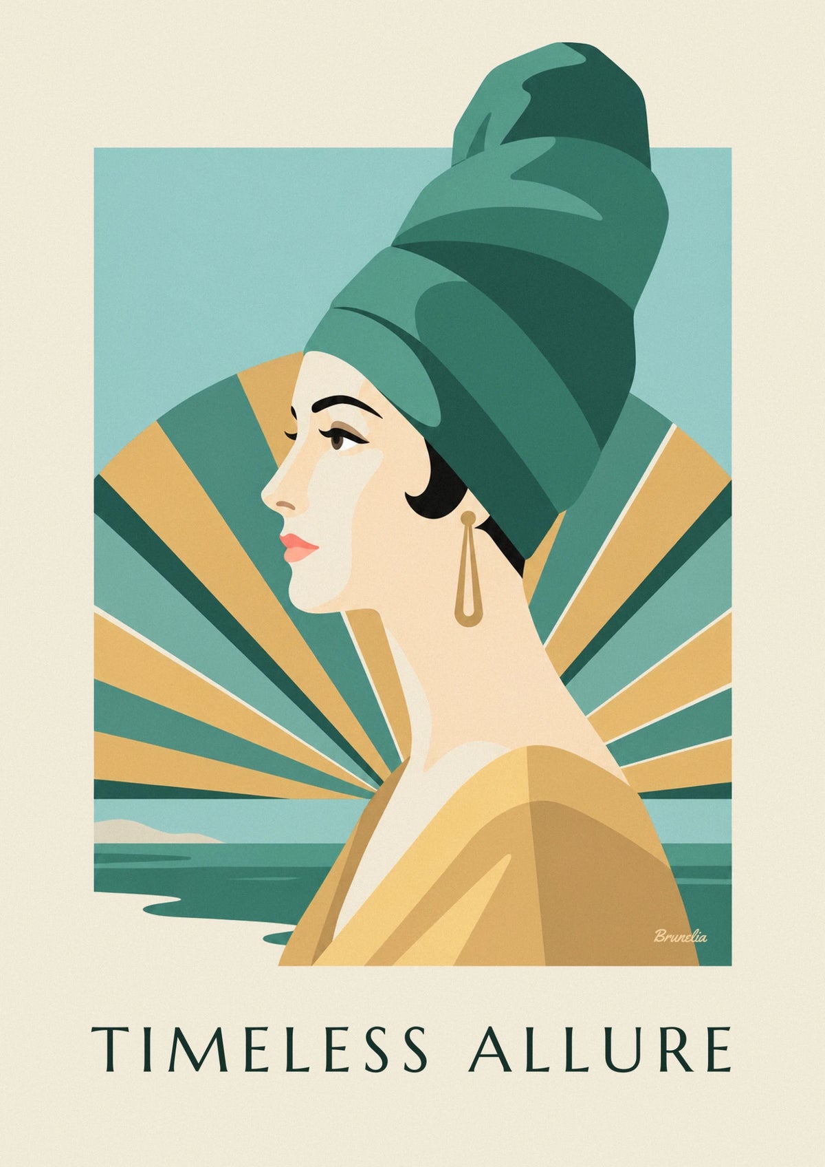 Poster Frau mit Turban und langen Ohrringen