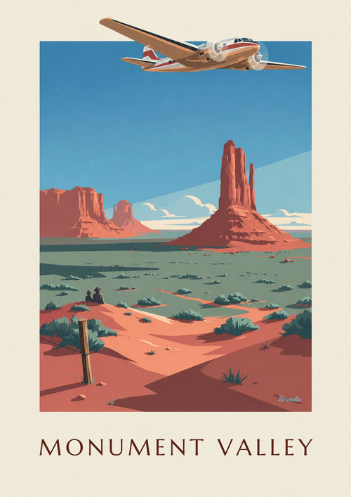 Poster zweimotoriges Verkehrsflugzeug über dem Monument Valley: das ganze Poster