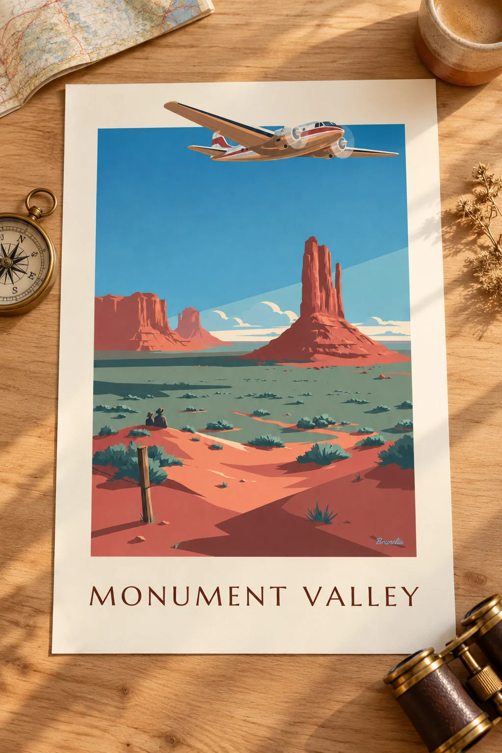 Büro: Poster zweimotoriges Verkehrsflugzeug über dem Monument Valley im Raum