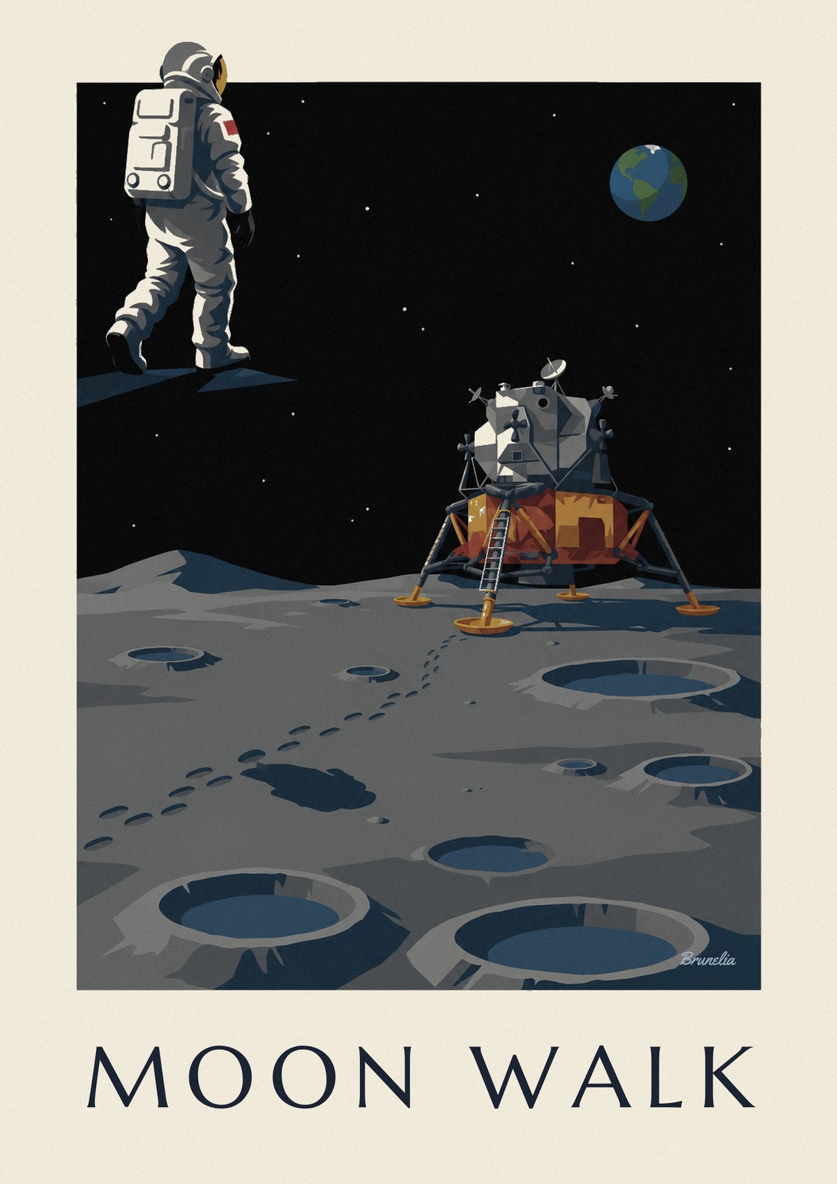 Poster Astronaut auf dem Weg zur Mondlandefähre auf dem Mond