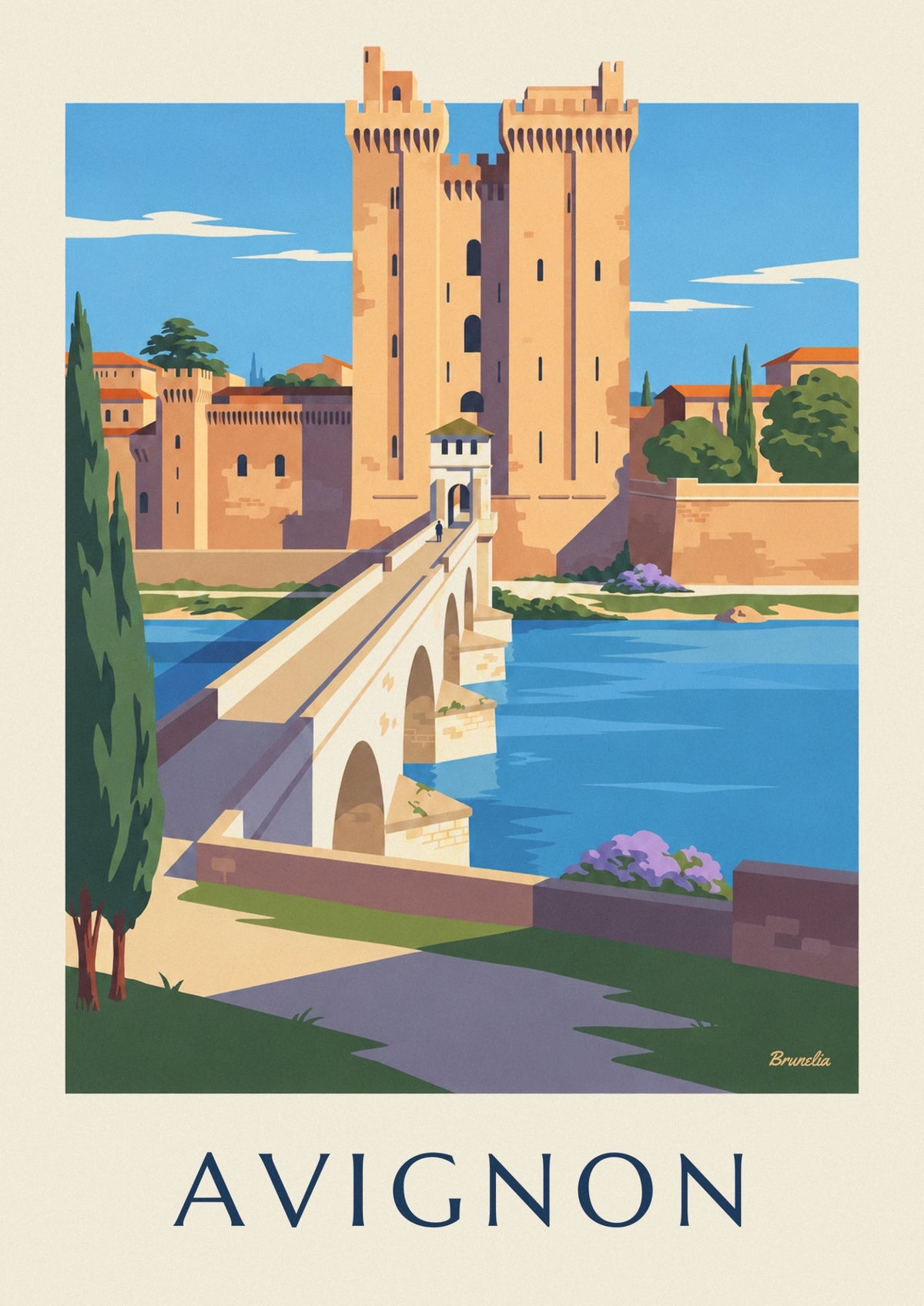 Affiche pont Saint-Bénézet et palais des Papes à Avignon