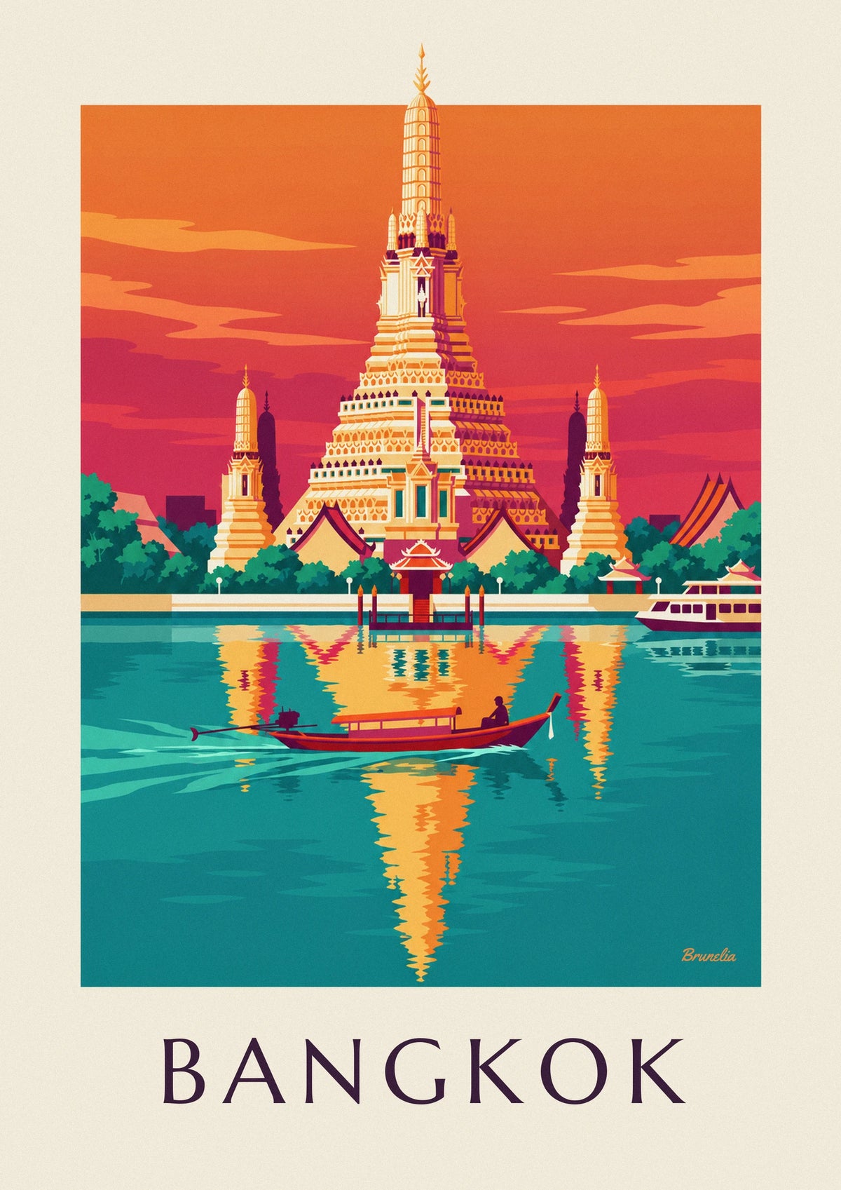 Poster Wat-Arun-Tempel am Flussufer in Bangkok
