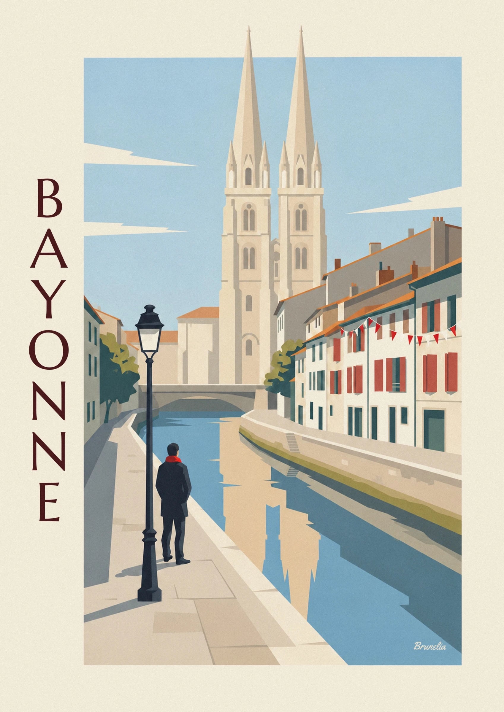 Die 2 schlanken Türme der Kathedrale von Bayonne über den orangefarbenen Dächern