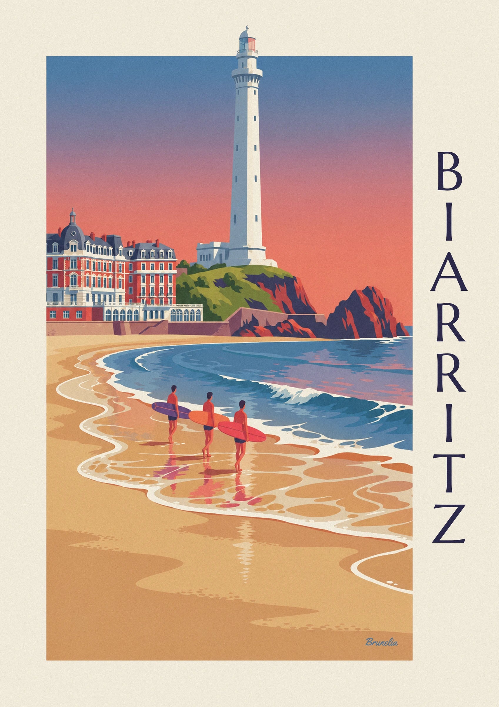 Biarritz surfers and longboards at the Hôtel du Palais poster: close-up detail