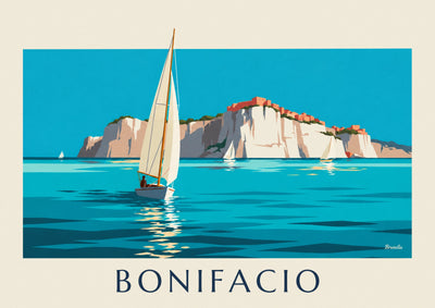 Poster weiße Klippen und Segelboote von Bonifacio auf Korsika: das ganze Poster