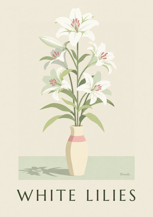 Poster of a bouquet of white lilies in a large vase: the full poster