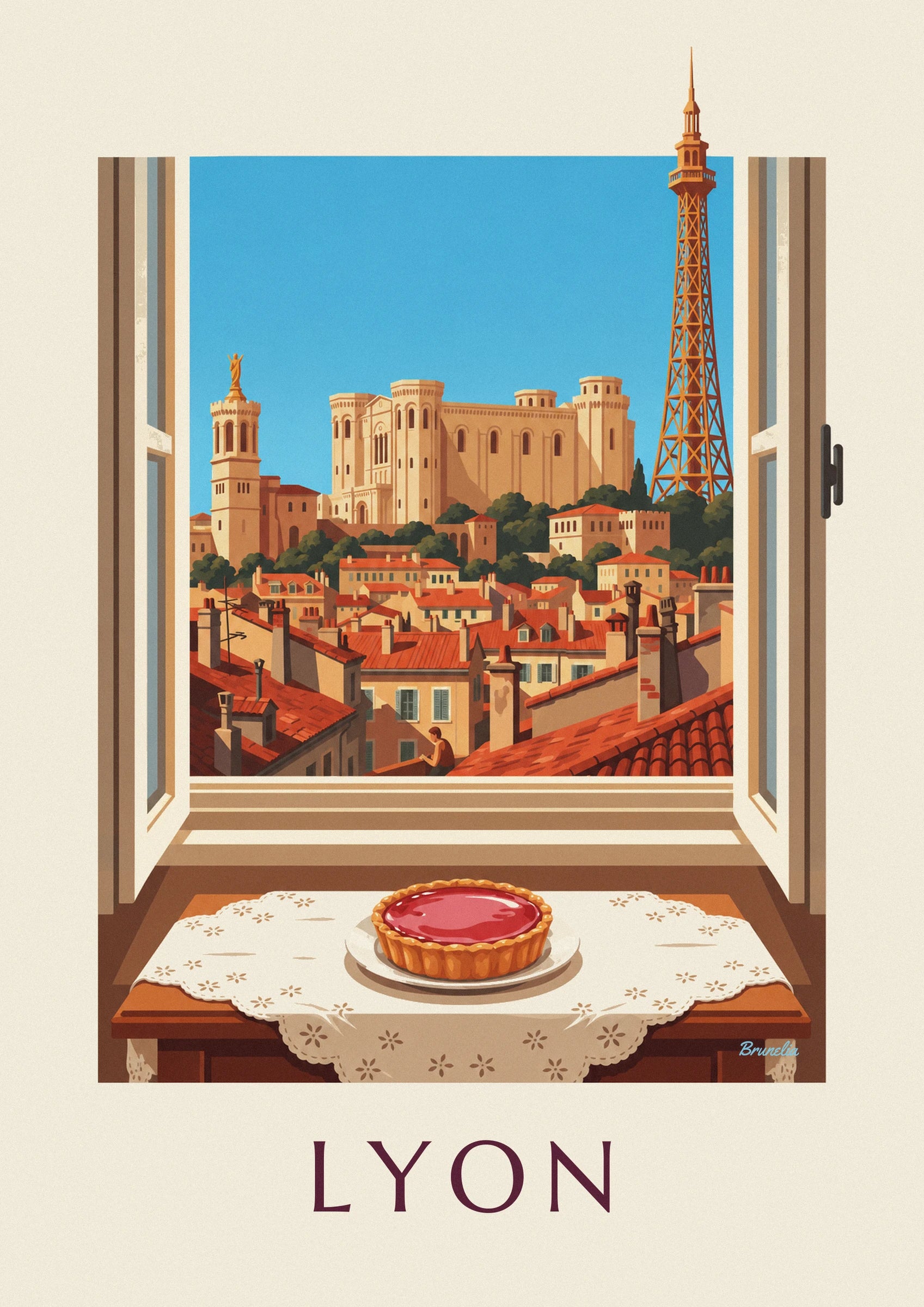 Poster Pralinen-Tarte am Fenster eines Wohnzimmers in Lyon: Detail in Nahaufnahme