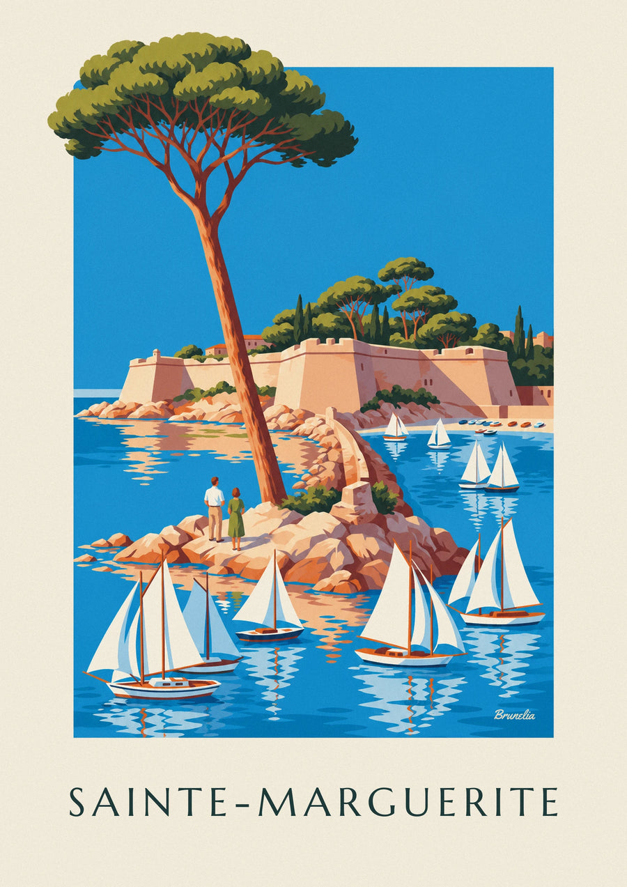Affiche île Sainte-Marguerite et fort royal au large de Cannes