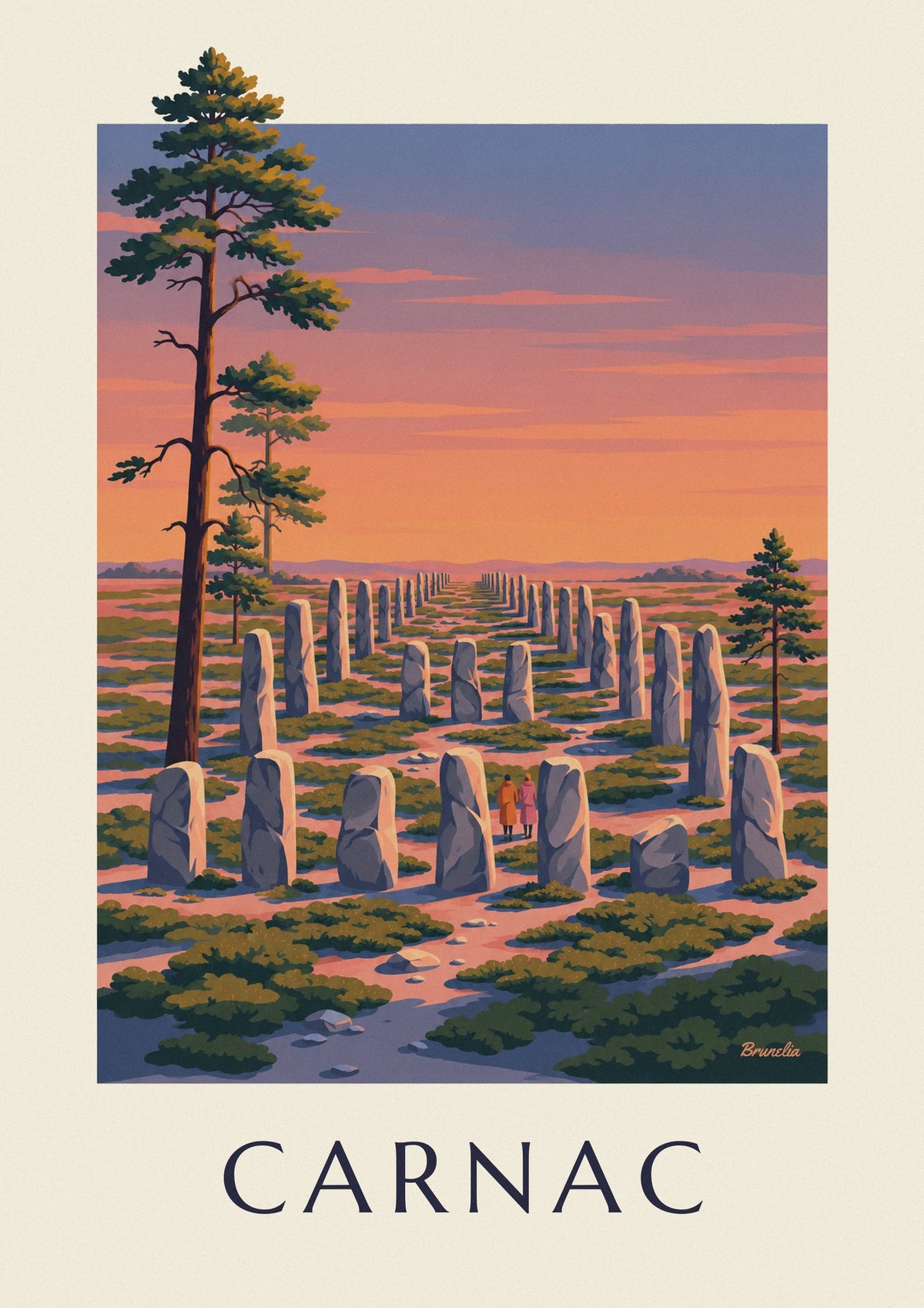 Affiche menhirs de Carnac au coucher du soleil