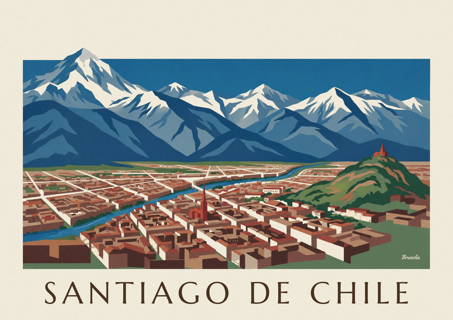 Poster illustrierte Karte von Santiago de Chile und den Anden