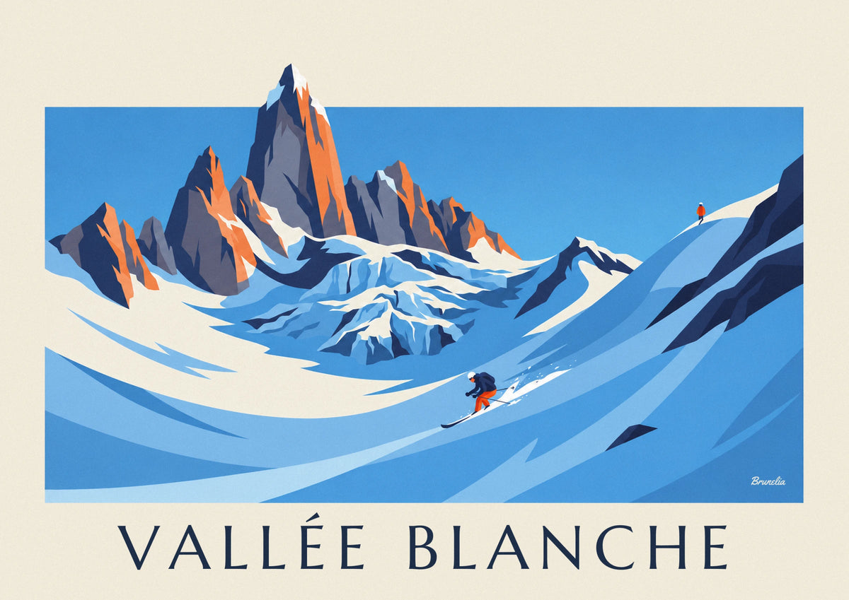 Affiche skieur hors-piste sur le glacier de la Vallée Blanche