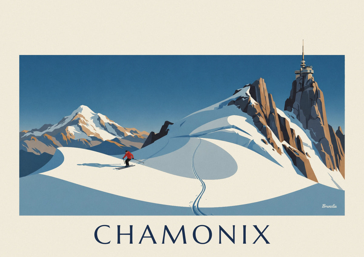 Affiche skieur sur le glacier de la Vallée Blanche à Chamonix