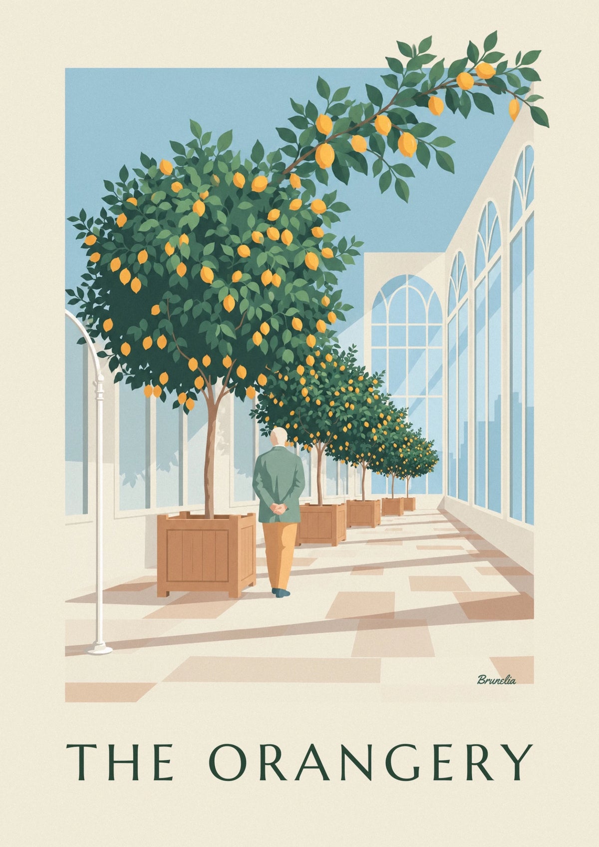 Poster Zitronenbäume in Kübeln in einer verglasten Orangerie